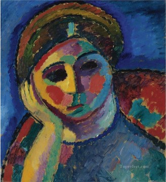 表現主義 Painting - 考える女性 1912 アレクセイ・フォン・ヤウレンスキー 表現主義